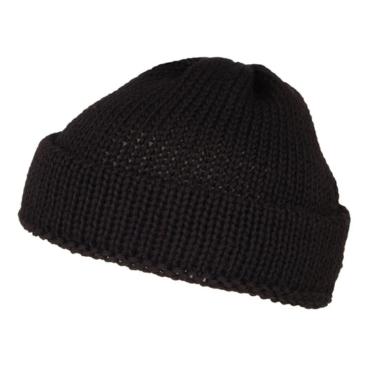 Highland 2000 Short Fishermans English Wool Beanie Hat - Black
