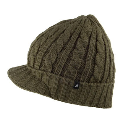 Jaxon & James Cable Knit Peaked Beanie Hat - Olive