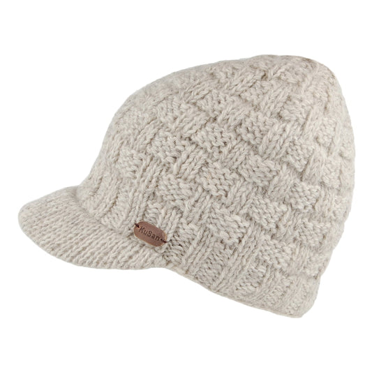 Kusan Basket Weave Peaked Beanie Hat - Oatmeal