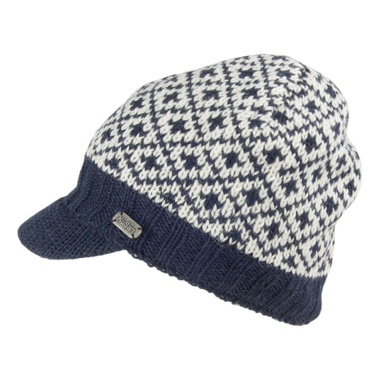 Kusan Fleur De Lis Brooklyn Peaked Beanie Hat - White-Navy