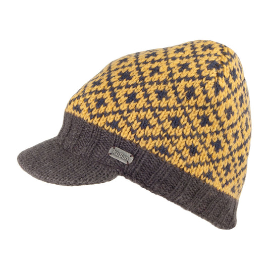 Kusan Fleur De Lis Brooklyn Peaked Beanie Hat - Yellow-Charcoal