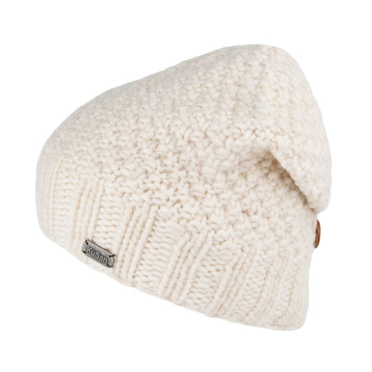 Kusan Button Down Beanie Hat - White