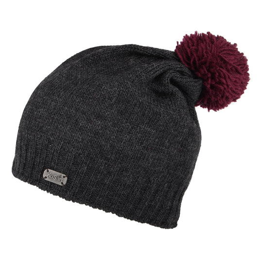 Kusan Contrast Pom Slouch Bobble Hat - Charcoal