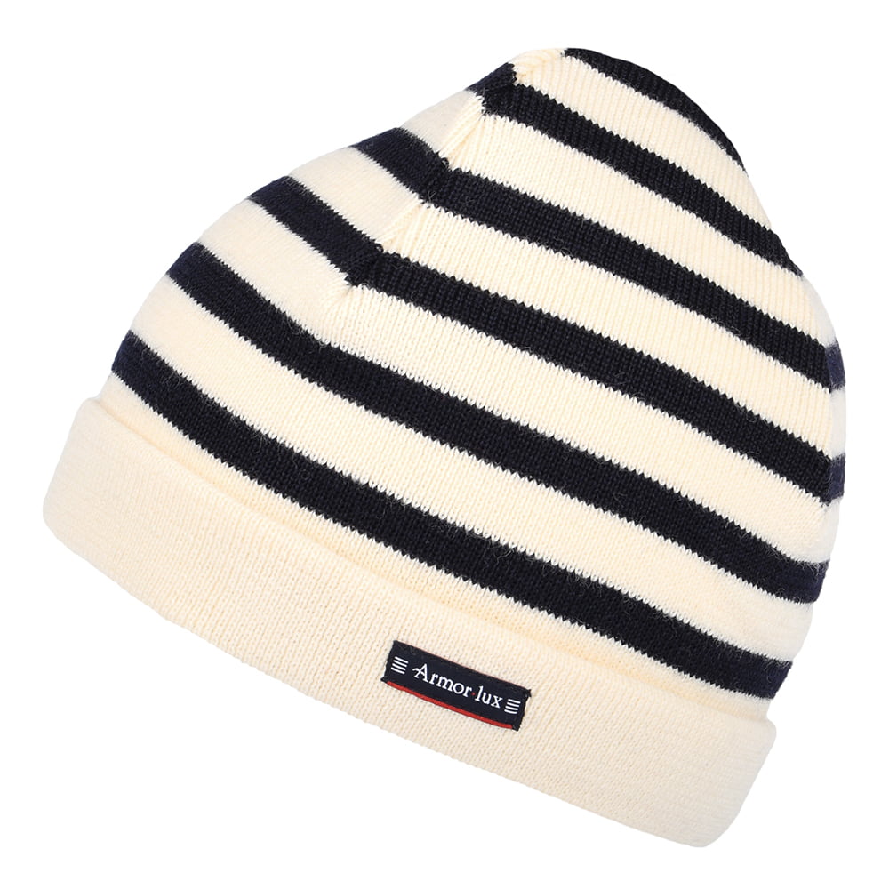 Armor Lux Lannion Striped Pure Wool Beanie Hat - Natural