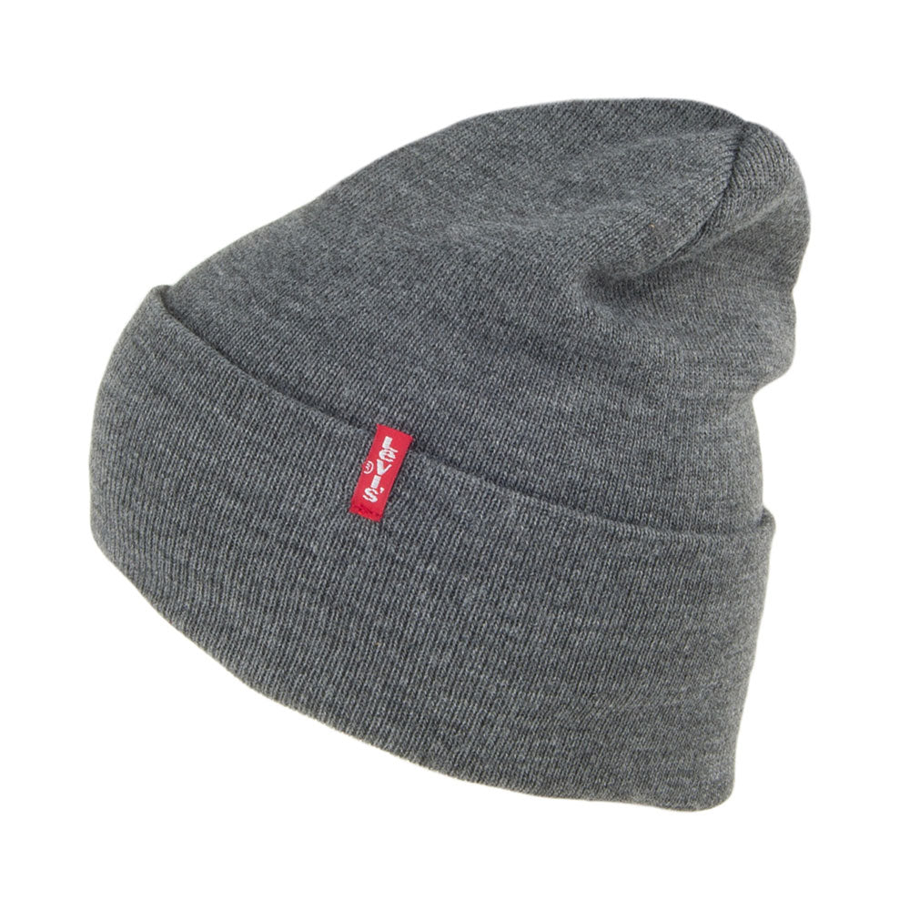 Levi's Hats New Slouchy Beanie Hat With Red Tab Detail - Grey