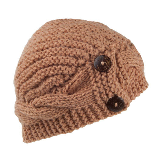 Scala Hats Emilia Button Beanie Hat - Tan