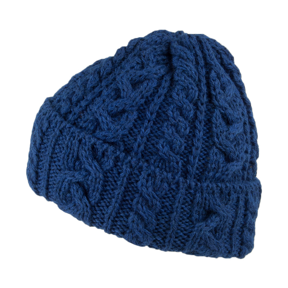 Highland 2000 Cuffed Cable Knit English Wool Beanie Hat - Blue