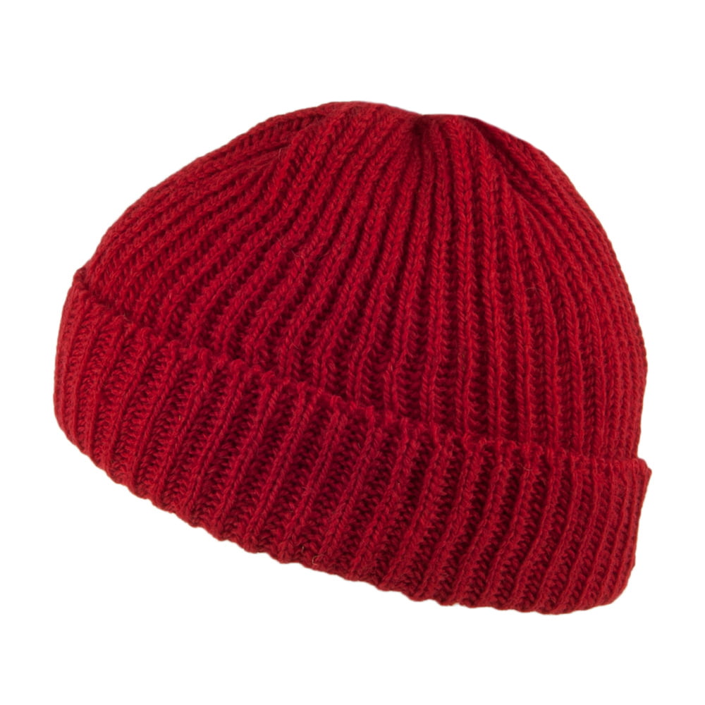 Highland 2000 Merino Wool Short Fisherman Beanie Hat - Red