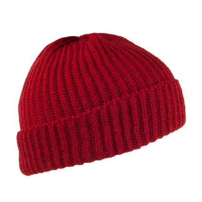 Highland 2000 Merino Wool Short Fisherman Beanie Hat - Red