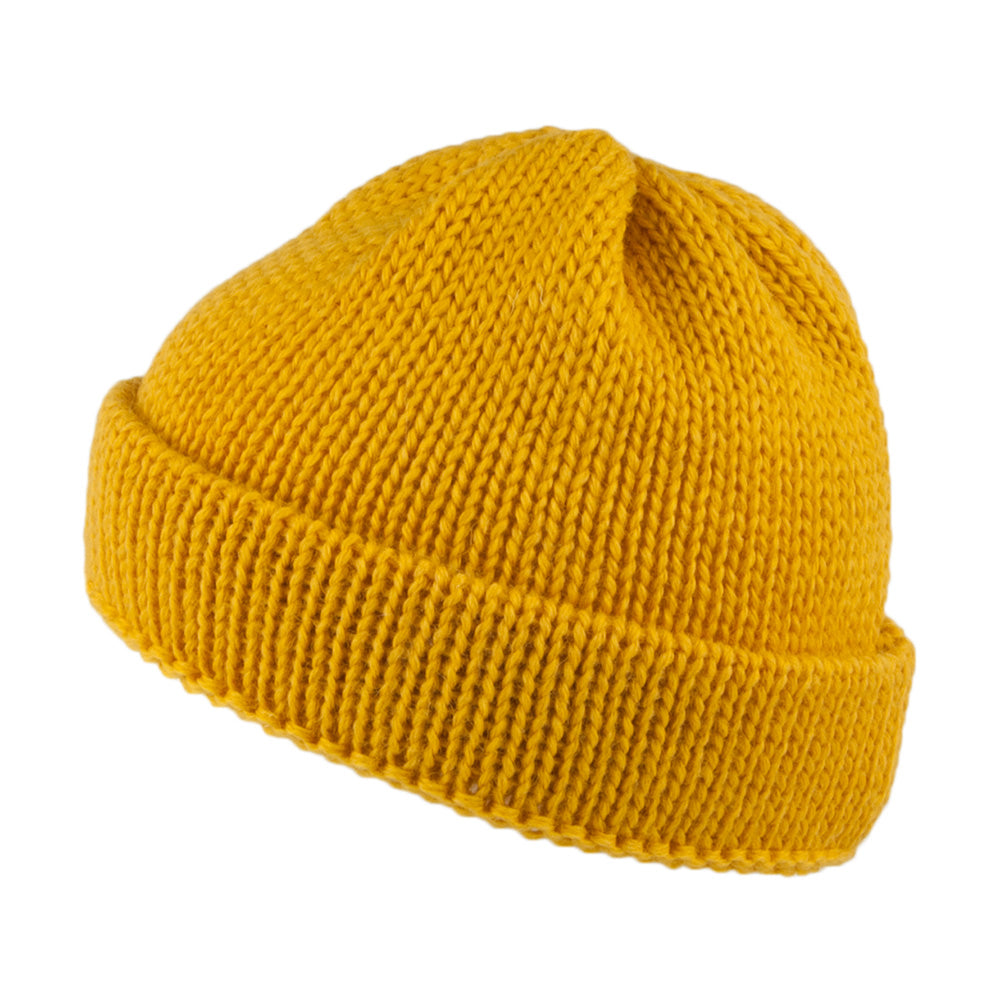 Highland 2000 Short Fishermans English Wool Beanie Hat - Yellow