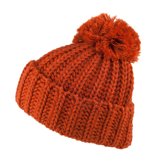 Highland 2000 Cuffed Chunky English Wool Bobble Hat - Burnt Orange