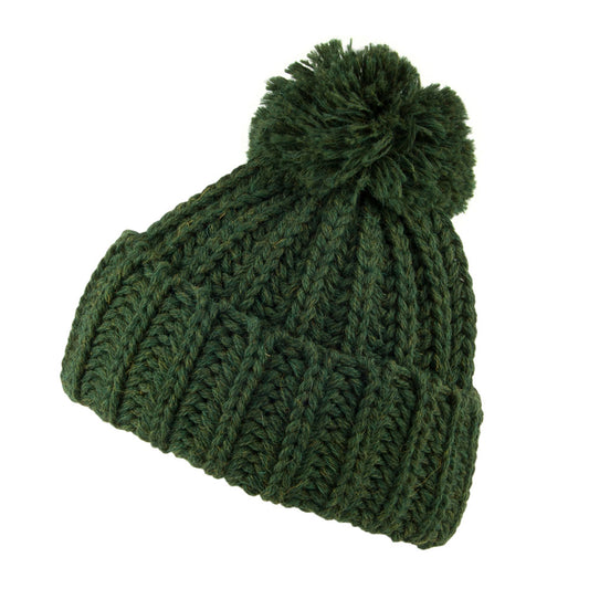 Highland 2000 Cuffed Chunky English Wool Bobble Hat - Forest
