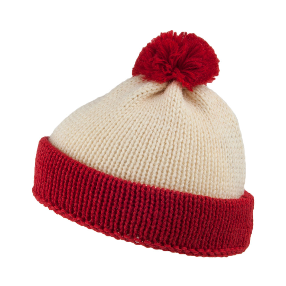 Highland 2000 Traveller Short English Wool Bobble Hat - Red-White