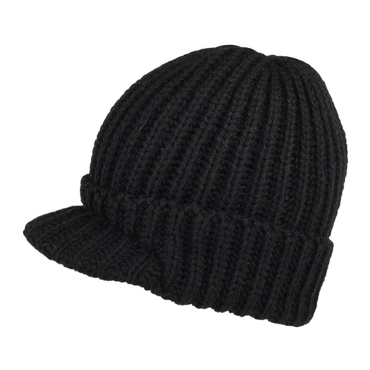 Highland 2000 English Wool Small Peak Beanie Hat - Black