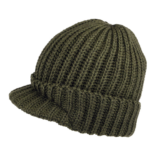 Highland 2000 English Wool Small Peak Beanie Hat - Olive