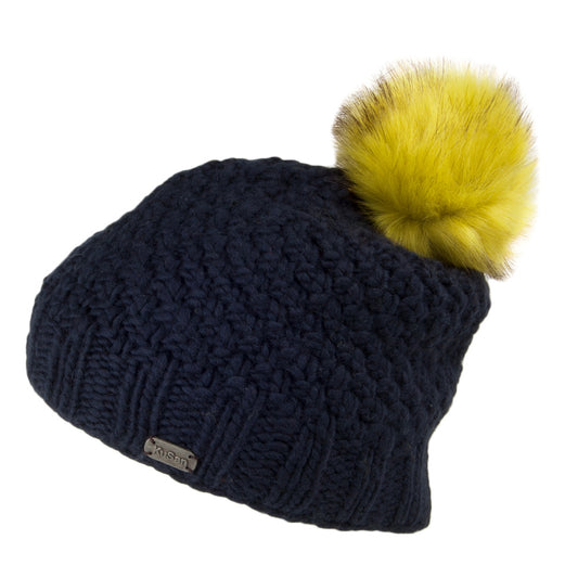 Kusan Moss Yarn Bobble Hat - Navy-Yellow