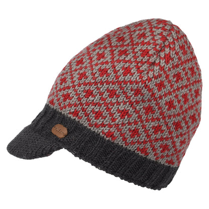 Kusan Patterned Peaked Beanie Hat - Red