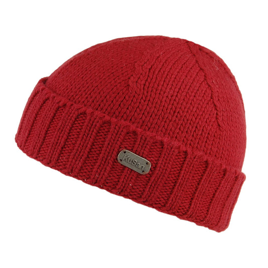 Kusan Merino Wool Fisherman Beanie Hat - Red
