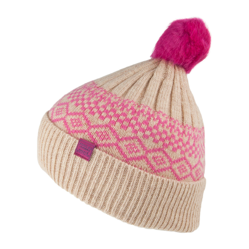 Joules Fair Isle Knitted Bobble Hat - Cream