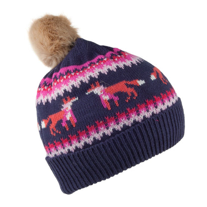 Joules Kids Fair Isle Foxes Knitted Bobble Hat - Navy-Pink