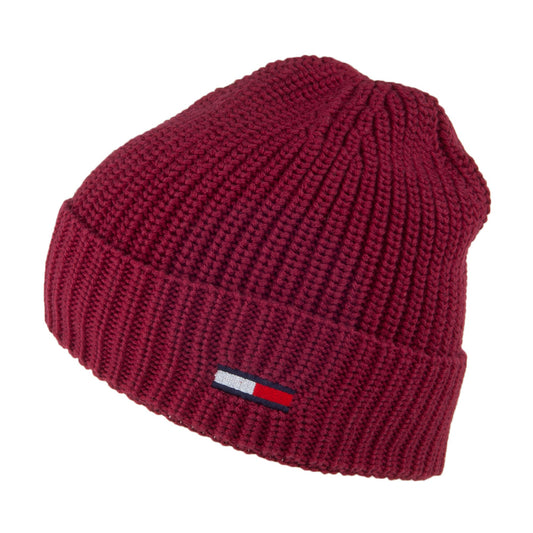 Tommy Hilfiger Hats TJM Flag Ribbed Beanie Hat - Burgundy