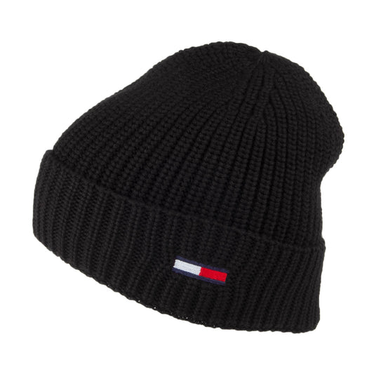Tommy Hilfiger Hats TJM Flag Ribbed Beanie Hat - Black