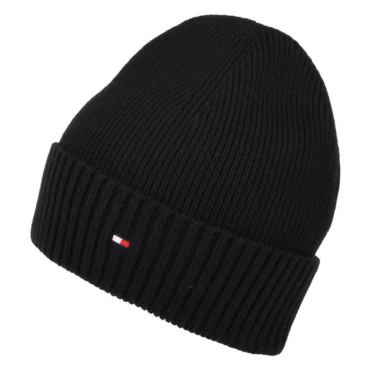 Tommy Hilfiger Hats Essential Flag Cotton Cashmere Beanie Hat - Black