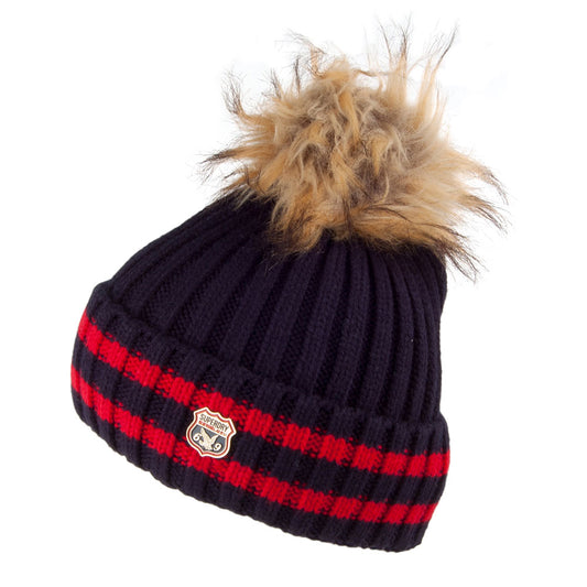Superdry Aimee Stripe Faux Fur Bobble Hat - Navy Blue