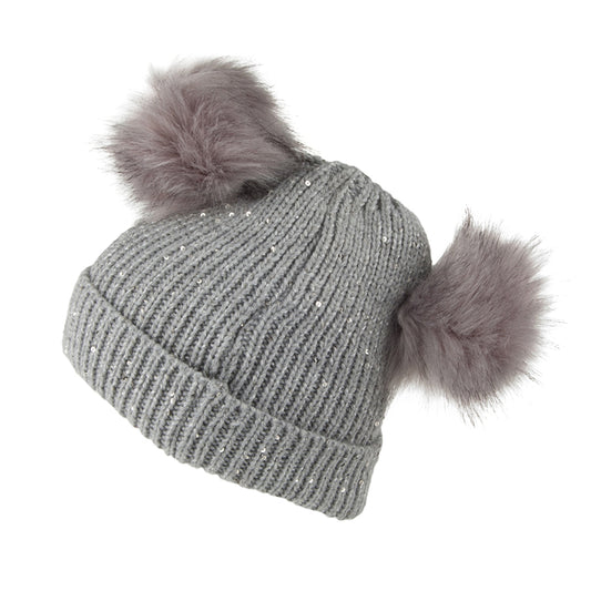 Scala Hats Cuffed Beanie With Poms - Grey