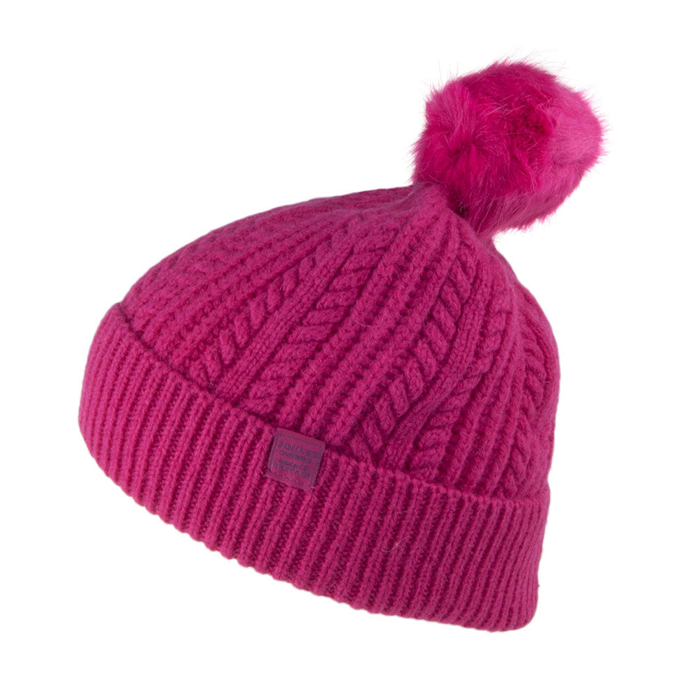 Joules Hats Fine Cable With Faux Fur Pom Bobble Hat - Pink