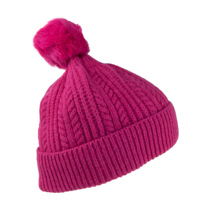 Joules Hats Fine Cable With Faux Fur Pom Bobble Hat - Pink