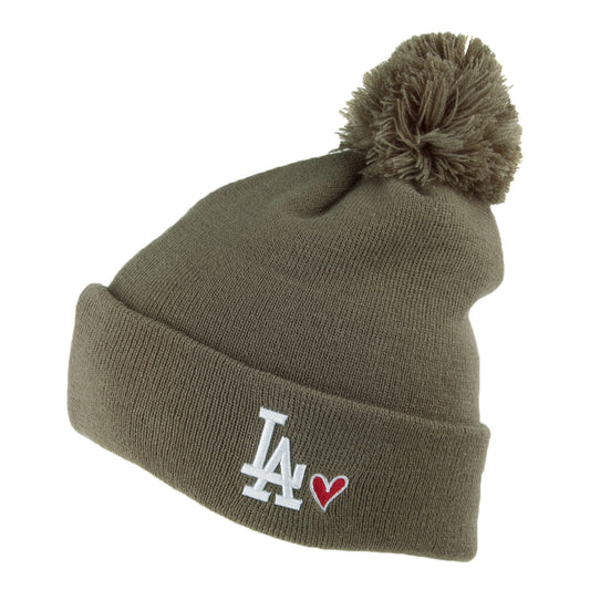 New Era Womens L.A. Dodgers Bobble Hat Heart Knit - Olive