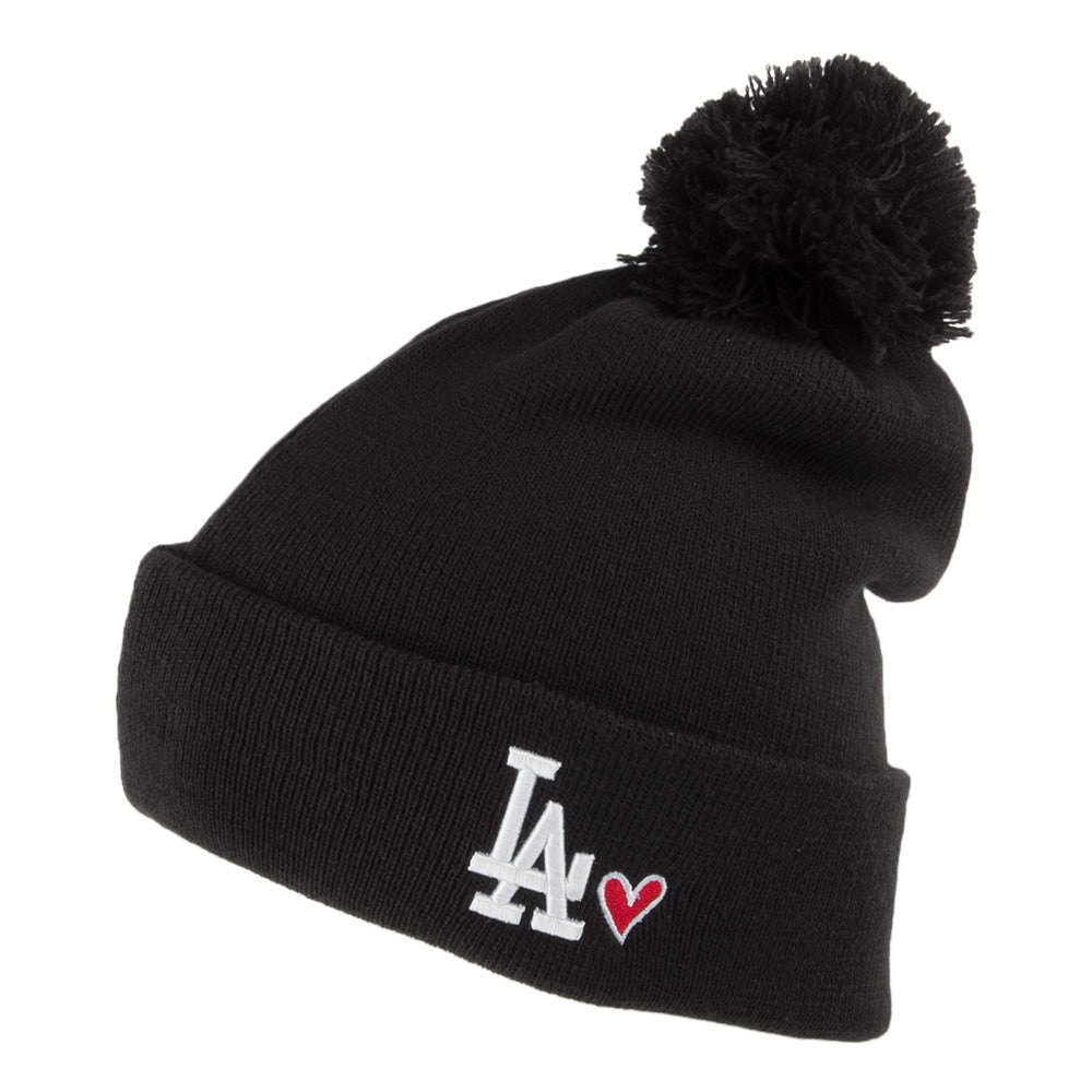 New Era Womens L.A. Dodgers Bobble Hat Heart Knit - Black