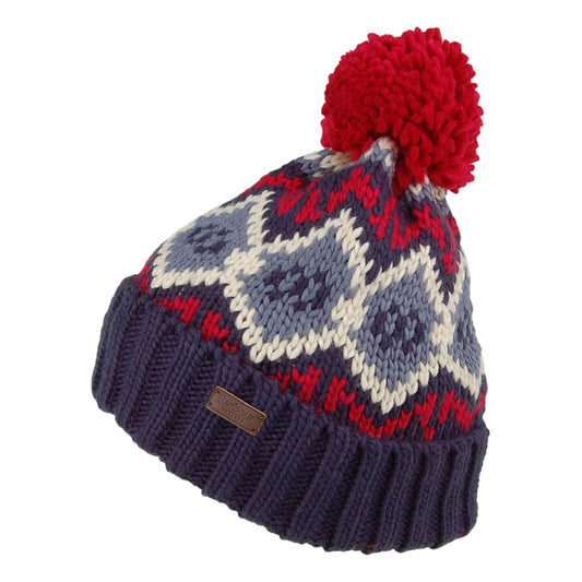 Barbour Hats Malton Fair Isle Bobble Hat - Navy-Red