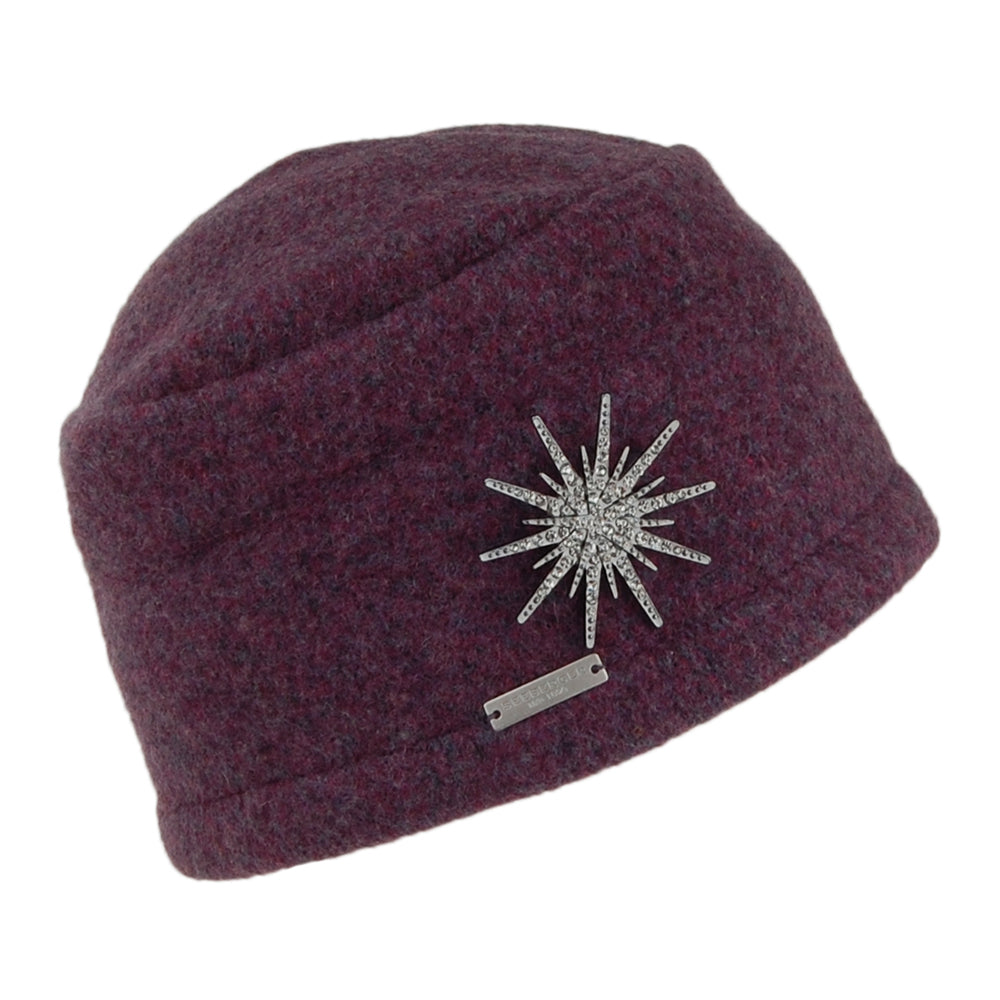 Seeberger Hats Winter Pull On Beanie Hat With Brooch - Mauve