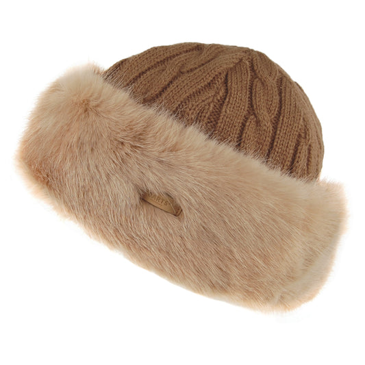 Barts Hats Faux Fur Cable Knit Beanie Hat - Light Brown