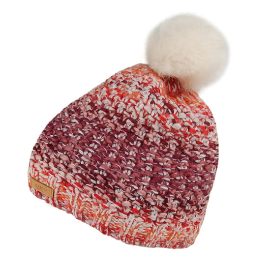 Barts Hats Flake Faux Fur Pom Bobble Hat - Maroon-Cream