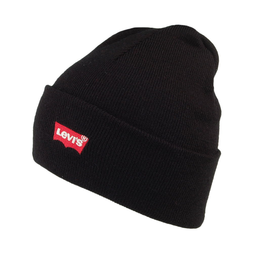 Levi's Hats Red Batwing Embroidery Slouchy Beanie Hat - Black