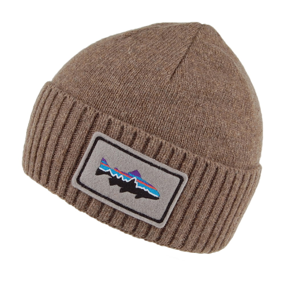 Patagonia Hats Fitz Roy Trout Brodeo Recycled Wool Beanie Hat - Tan