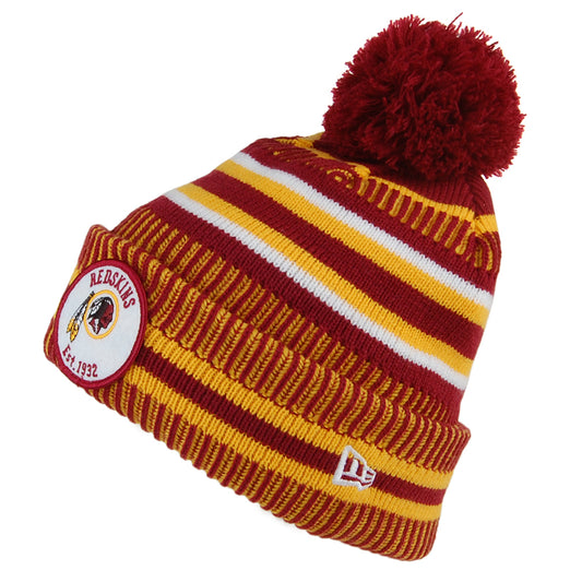 New Era Washington Redskins Bobble Hat - NFL On Field Knit - Burgundy-Yellow