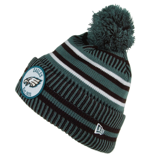 New Era Philadelphia Eagles Bobble Hat - NFL On Field Knit - Midnight Green-Black