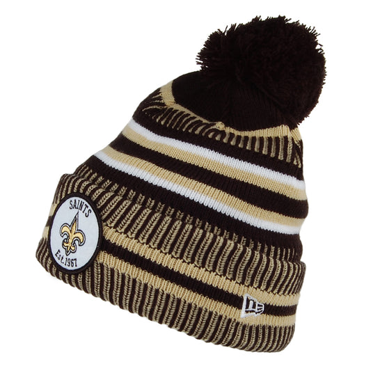 New Era New Orleans Saints Bobble Hat - NFL On Field Knit - Black-Gold