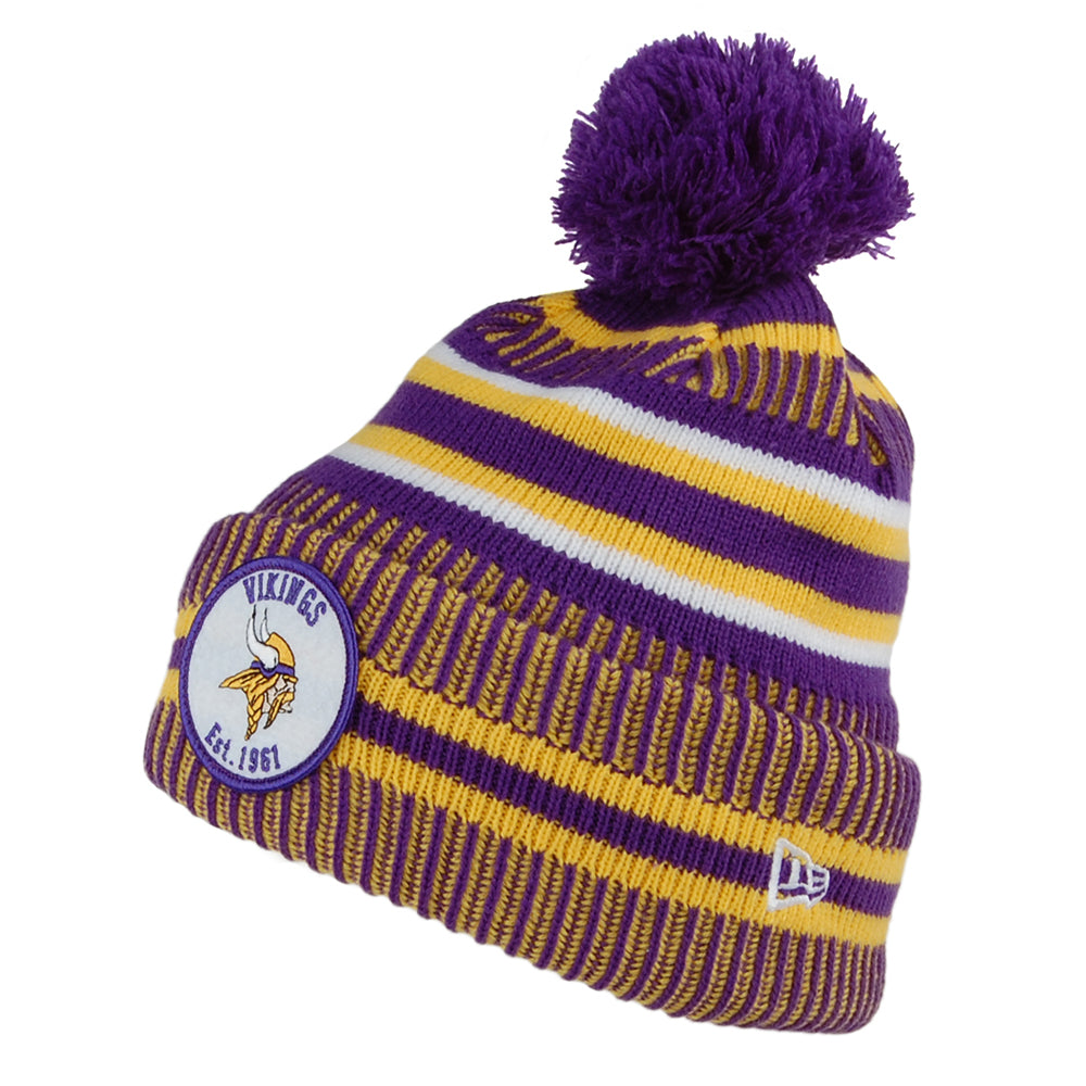 New Era Minnesota Vikings Bobble Hat - NFL On Field Knit - Purple-Yellow