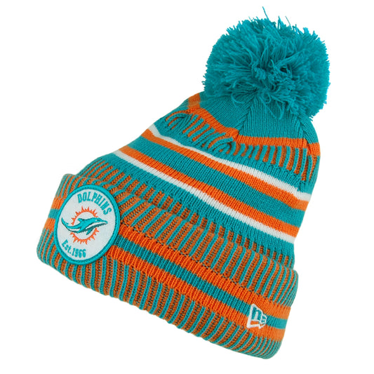 New Era Miami Dolphins Bobble Hat - NFL On Field Knit - Teal-Orange