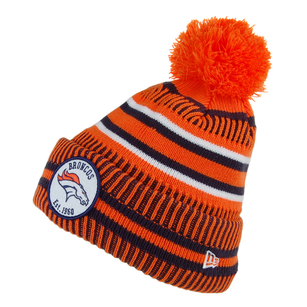 New Era Denver Broncos Bobble Hat - NFL On Field Knit - Navy-Orange