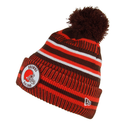 New Era Cleveland Browns Bobble Hat - NFL On Field Knit - Brown-Orange