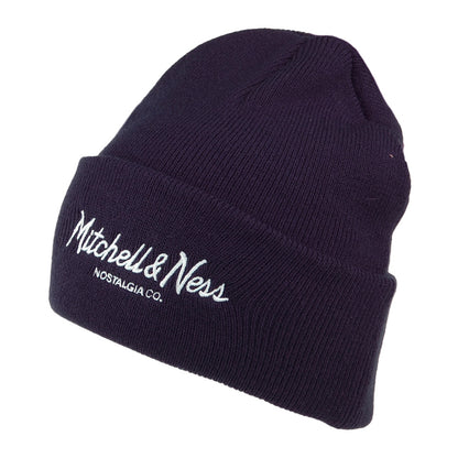 Mitchell & Ness Pinscript Knit Cuffed Beanie Hat - Navy Blue