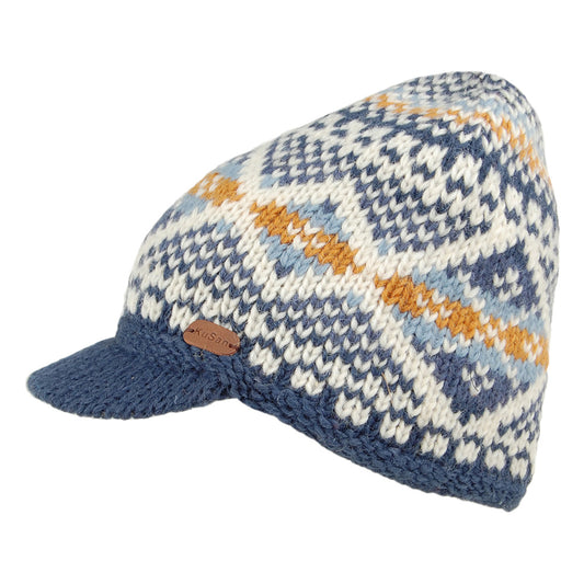 Kusan Brooklyn Fair Isle Peaked Beanie Hat - Blue