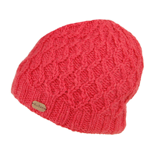Kusan Brooklyn Cable Knit Beanie Hat - Raspberry