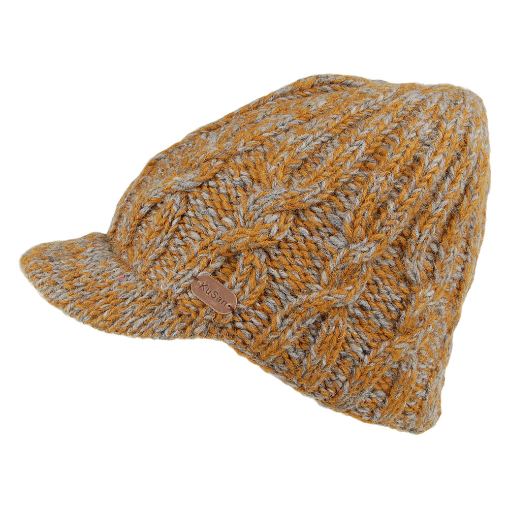 Kusan Cable Knit Peaked Beanie Hat - Caramel